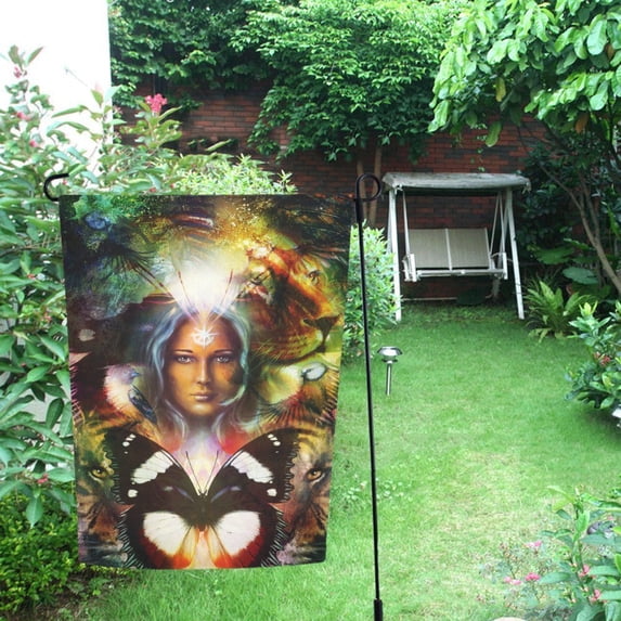 MYPOP Lion And Tiger Head, And Mystic Woman Face With Bi Garden Flag For Patio, Lawn and Garden 28x40 inches