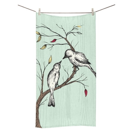 MYPOP Love Birds Hand Drawn Illustration Shower Towel Bathroom Bath Towel 30x56 inches