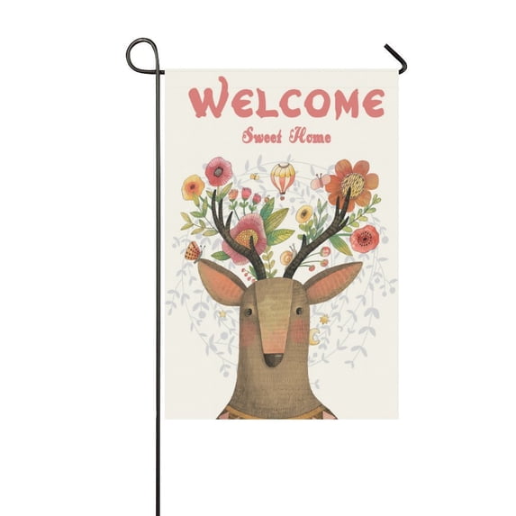 MYPOP Lovely Deer Welcome Summer Flower Garden Flag House Banner 12 x 18 inch
