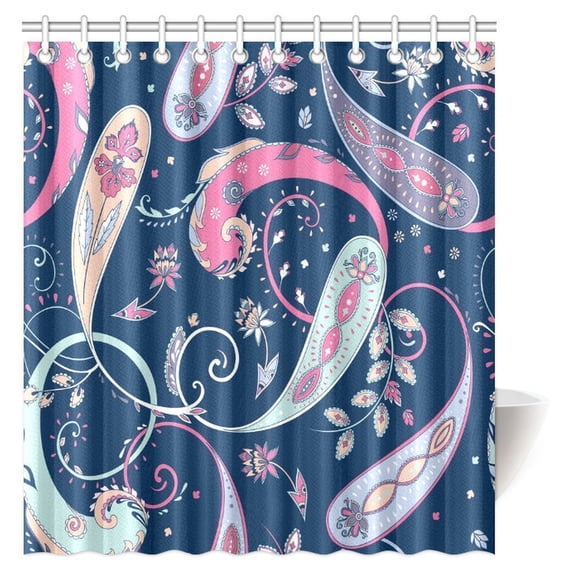 MYPOP Mandala Decor Shower Curtain, Decorative Lively Colorful Paisley Print with Floral Design Dots Swirls Stripes Leaves Fabric Bathroom Set with Hooks, 66 X 72 Inches