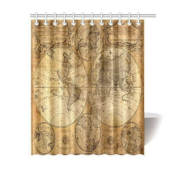 MYPOP Map Of The World Custom Shower Curtain 60 X 72 Inches Waterproof Polyester Fabric World Map Shower Curtain Bathroom Sets Home Decor Brown Beige