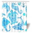 thumbnail image 1 of MYPOP Marine Animals Shower Curtain, Pattern with Turtle Dolphin Seahorse Mollusk Shark Fauna Exotic Tropical Aquatic Bathroom Shower Curtain with Hooks, 60 X 72 Inches, 1 of 2