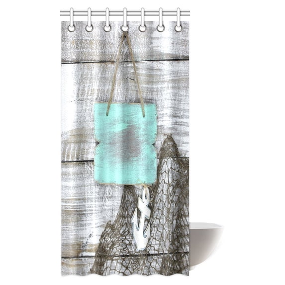 MYPOP Nautical Decor Shower Curtain, Anchor on Vintage Wood Background Sea Ocean Life Coast Cruise Theme Bathroom Set with Hooks, 36 X 72 Inches