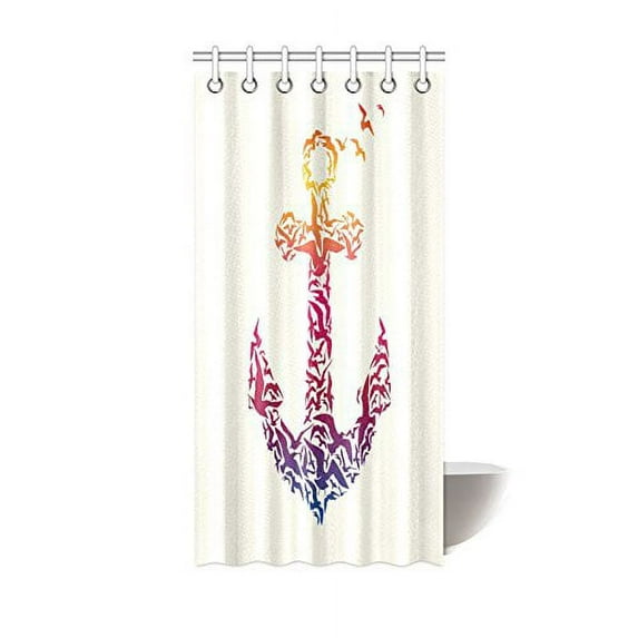 MYPOP Nautical Sea Ocean Colorful Anchor Custom Shower Curtain Waterproof Mildew Resistant Machine Washable 36 X 72 Inches