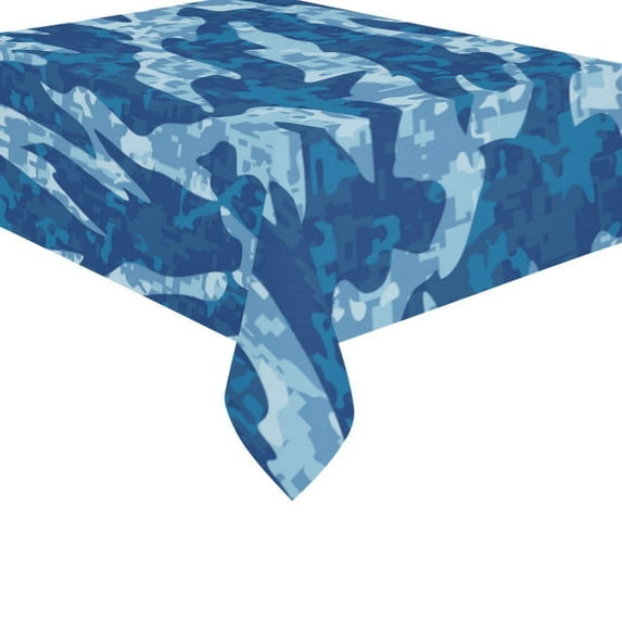 MYPOP Navy Tiger Stripe Camouflage Cotton Linen Tablecloth Set 60x84 Inches - Blue Camo Yellow Desk Table Cloth Cover for Holiday Party Decoration