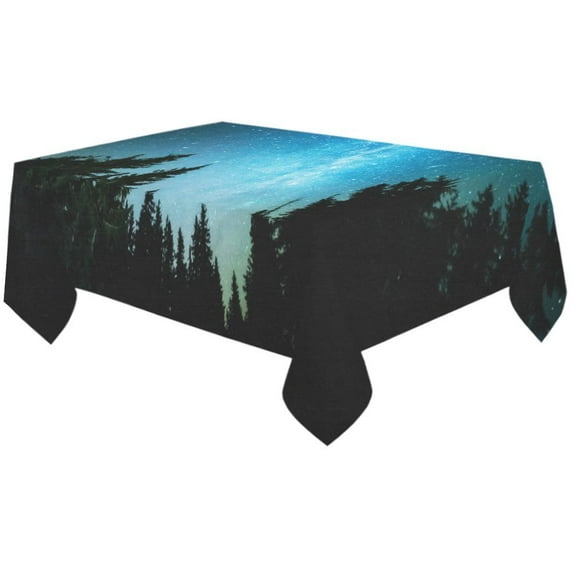 MYPOP Night Sky Forest Cotton Linen Tablecloth 60x120 Inches, Starry Night Milky Way Desk Sofa Table Cloth Cover for Party Decor Home Decoration