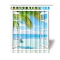 thumbnail image 1 of MYPOP Ocean Shower Curtain 60 X 72 Inches Long, Tropical Palm Trees on Island Beach Through White Wooden Windows Polyester Fabric Curtain Set with Hooks, Blue Green White Multicolored, 1 of 2
