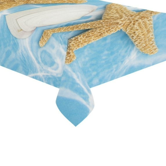 MYPOP Ocean Starfish Seashells Tablecloth Set 60x104 Inches - Blue and White Tablecover Desk Table Cloth Cover for Wedding Party Decor