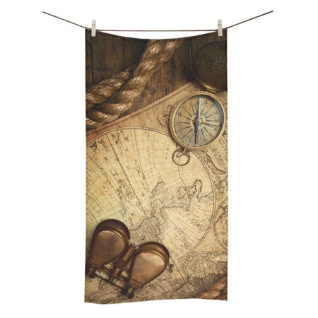 MYPOP Old Compass And Rope on Vintage Map Shower Towel Bathroom Bath Towel 30x56 inches