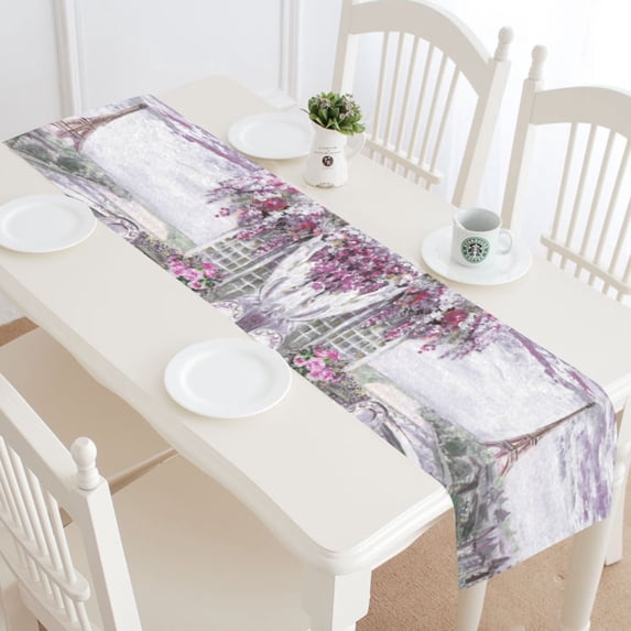 MYPOP Paris Eiffer Tower Table Runner Home Decor 16x72 Inch, Paris Summer Cityscape Painting Table Cloth Runner for Wedding Party Banquet Decoration