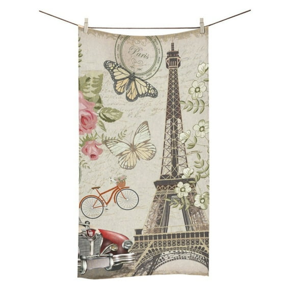 MYPOP Paris Vintage Postcard Shower Towel Bathroom Bath Towel 30x56 inches