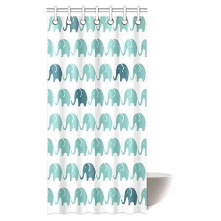 MYPOP Pattern of Blue and Grey Elephant Decor Shower Curtain, Animal Cute Elephants for Children and Kids Cartoon Fabric Bathroom Shower Curtain 36 By 72 Inches