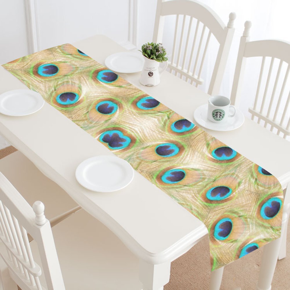 MYPOP Peacock Feathers Pattern Table Runner Home Decor 14x72 Inch ...
