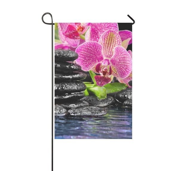 MYPOP Pink Orchid And Stones In The Water Outdoor Decorative Flag Garden Flag 12x18 inches
