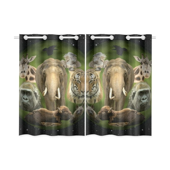 MYPOP Planet Earth with Animals in the Universe Window Curtain Kitchen Curtain 26x39 inches (Two Pieces)