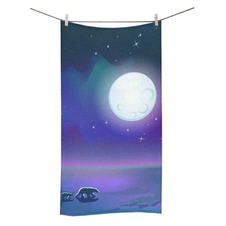 MYPOP Polar Bears Vector Under Cold Full Moon Shower Towel Bathroom Bath Towel 30x56 inches