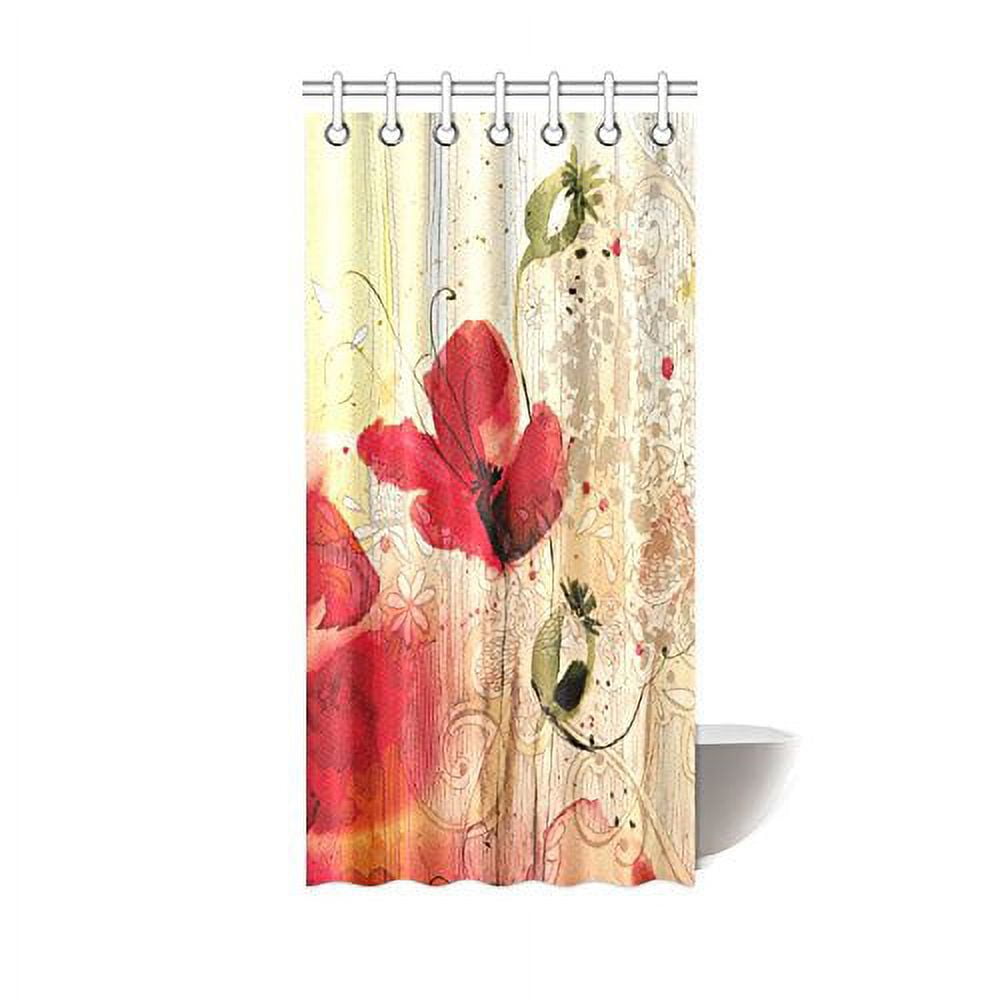 MYPOP Poppy Shower Curtain Set, Red Poppy Flower Beige Floral Fabric