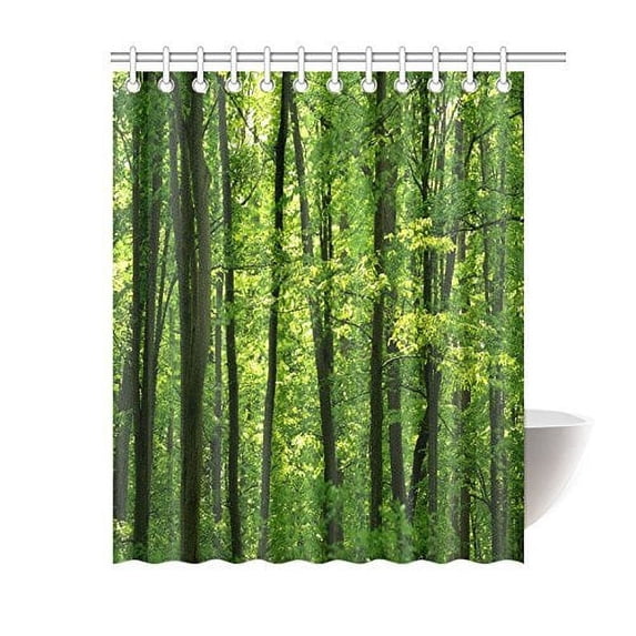 MYPOP Rainforest Trees Decorations Shower Curtain Set, Tropical Rainforest Landscape Beautiful Fresh Green Forest Bathroom Accessories, 60W X 72L Inches, Green