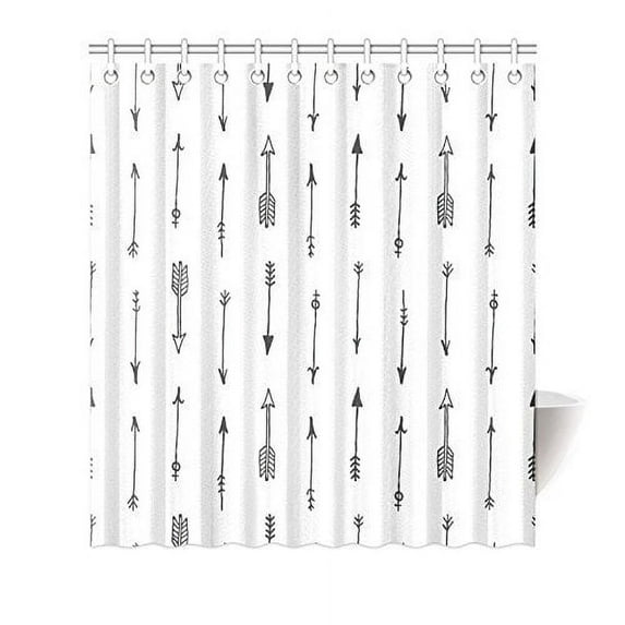 MYPOP Retro Pattern Ethnic Doodle Art Tribal Design with Arrows Image Polyester Fabric Bathroom Shower Curtain Set with Hooks, 66 X 72 Inches Long, Black White