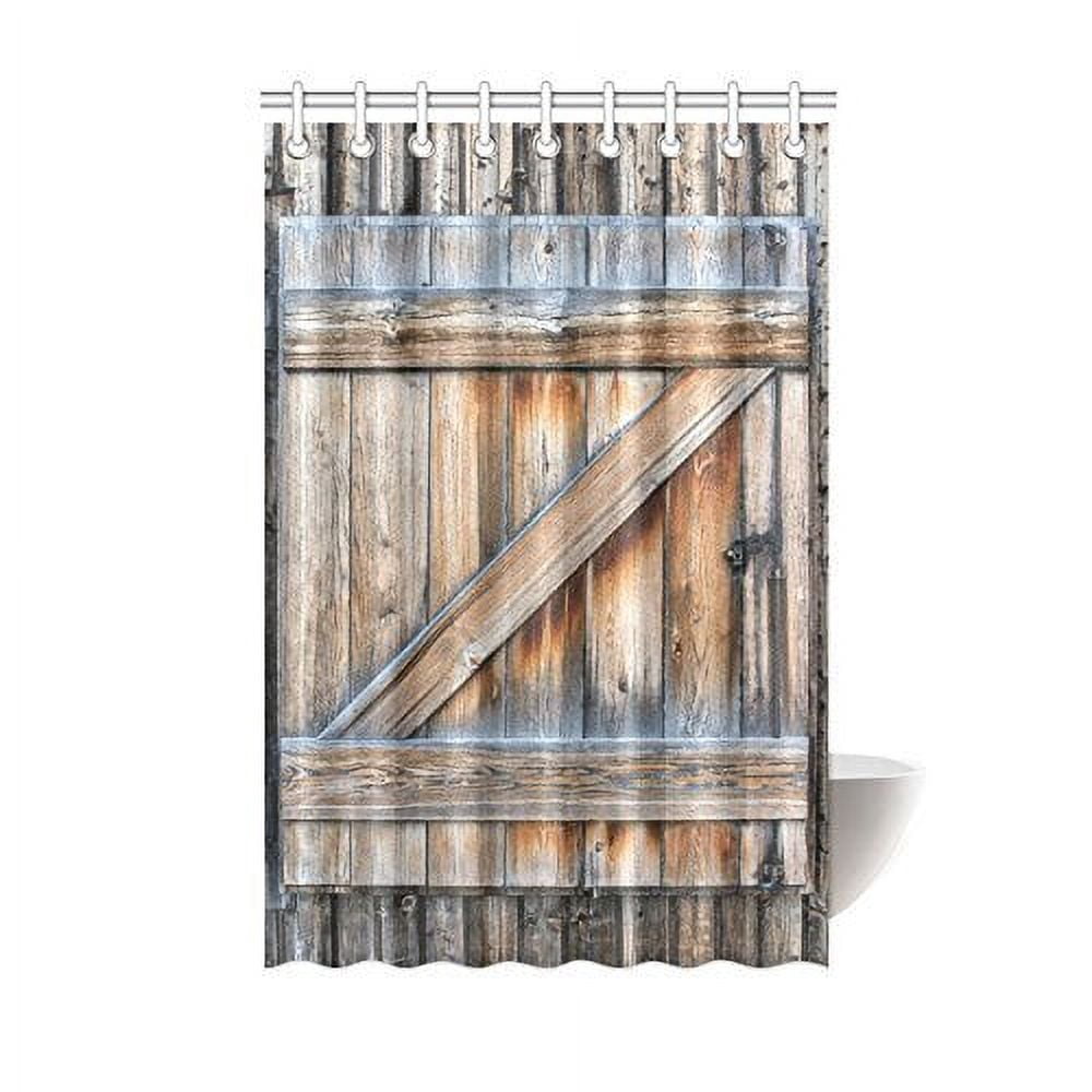 View of MYPOP Rustic Country Barn Wood Door Shower Curtain, Farmhouse Old ...