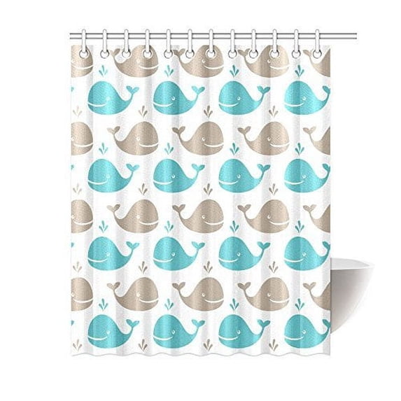 MYPOP Sea Animals Shower Curtain Decor, Smiling Whale Cartoon Design for Children and Kids Bathroom Shower Curtain 60W X 72L Inches