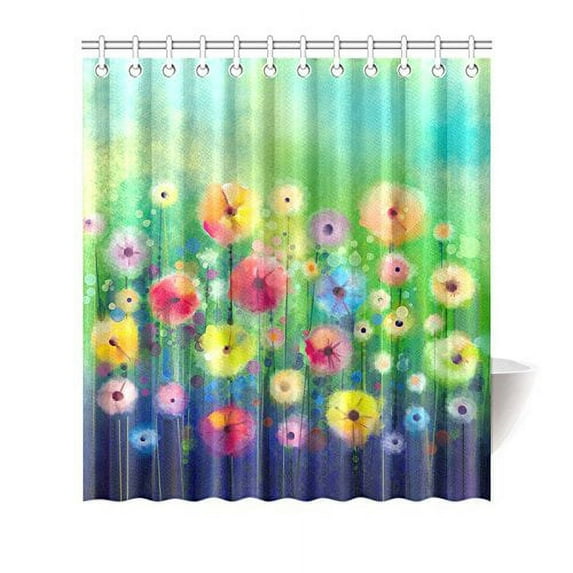 MYPOP Seasonal Nature Spring Flower Long Polyester Shower Curtain, Abstract Floral Watercolor Painting Decorative Bathroom Set with Hooks, 66 X 72 Inches