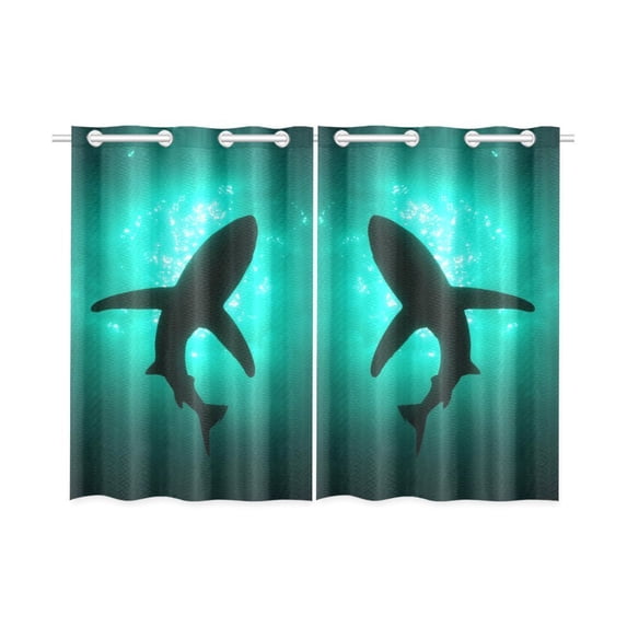MYPOP Shark Blue Deep Sea Window Curtain Kitchen Curtain 26x39 inches (Two Pieces)
