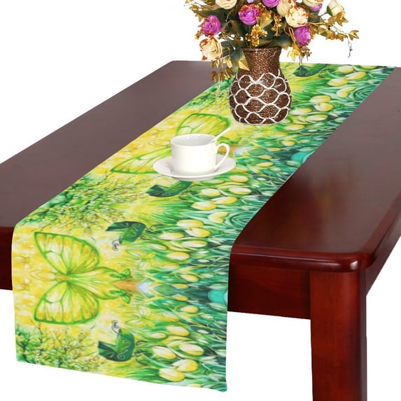 MYPOP Spring Landscape with Butterfly Flower Long Table Runner 16x72 incheses, Spring-time of New Life Joy Table Runner Cotton Cloth Placemat for Office Kitchen Dining Wedding Party Home Decor