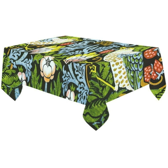 MYPOP Strawberry Thief William Morris Vintage Floral Cotton Linen Tablecloth 60x120 inches Tablecover Desk Table Cloth For Dining Room, Tea Table, Picnics, Parties
