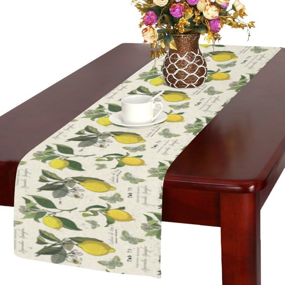 MYPOP Summer Fruit Lemons Table Runner Placemat 14x72 inches, Vintage Retro Tropical Leaves Tablecloth for Office Kitchen Dining Wedding Party Home Decor