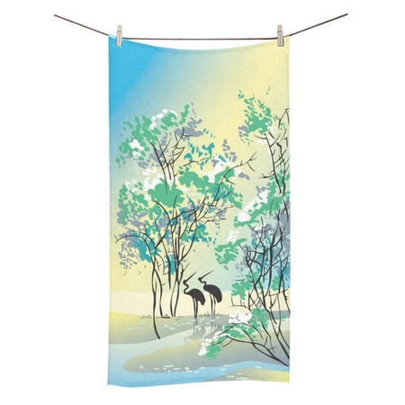 MYPOP Summer Picture in Chinese Traditional Painting Shower Towel Bathroom Bath Towel 30x56 inches