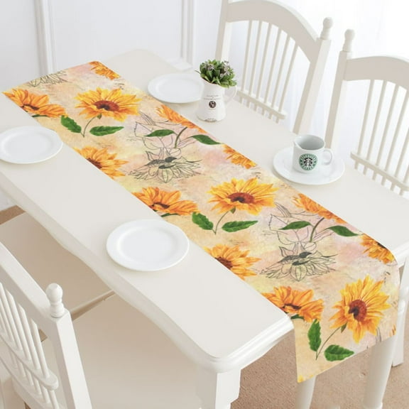 MYPOP Summer Sunflower Table Runner Home Decor 14x72 Inch,Sunflower Floral Table Cloth Runner for Wedding Party Banquet Decoration