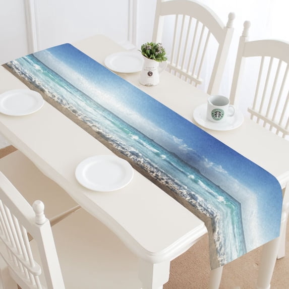 MYPOP Summer Time Sea Beach Table Runner Placemat 16x72 inches, Ocean Wave Tablecloth for Office Kitchen Dining Wedding Party Home Decor