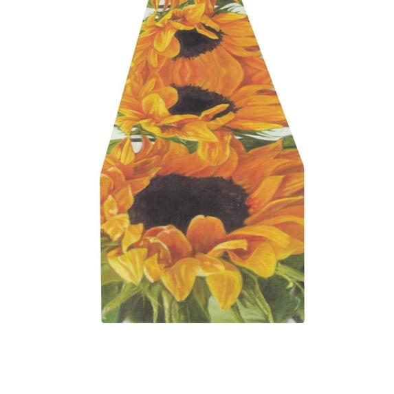 MYPOP Sunflower Painting Cotton Linen Table Runner 16x72 Inches