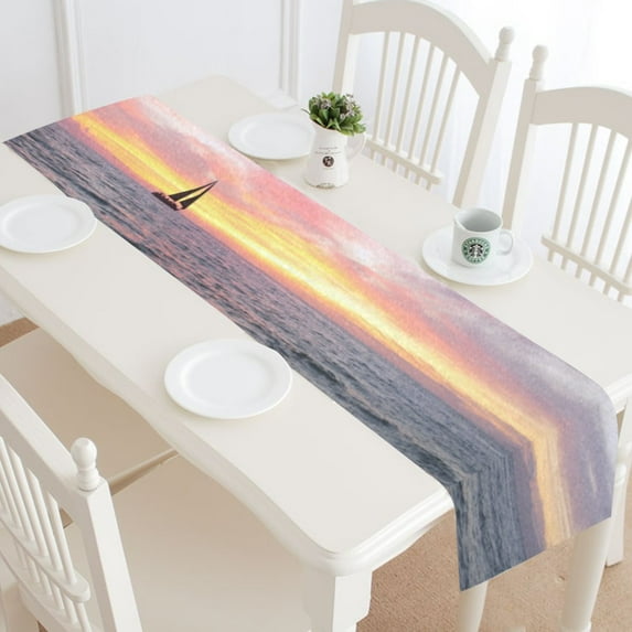 MYPOP Sunset Beach Table Runner Home Decor 14x72 Inch, Coastal Ocean Sea Sky Table Cloth Runner for Wedding Party Banquet Decoration