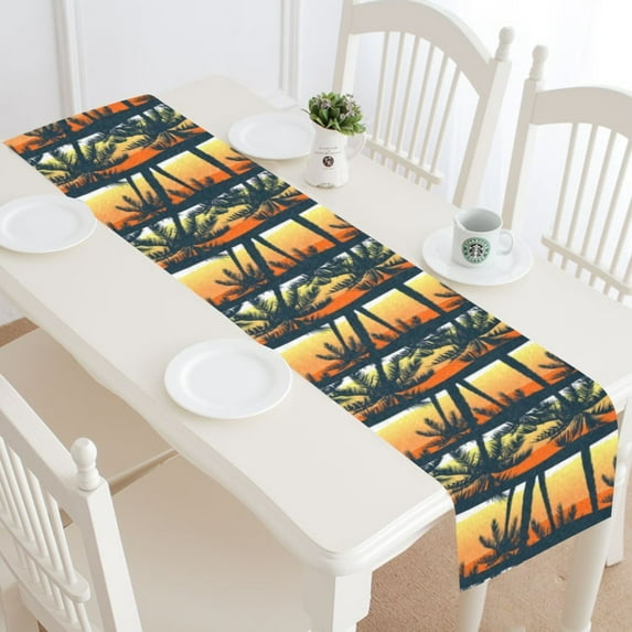 MYPOP Sunset Palm Tree StripeTable Runner Home Decor 14x72 Inch,Summer Tropical Palm Tree Table Cloth Runner for Wedding Party Banquet Decoration