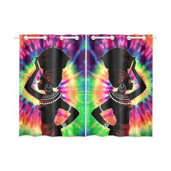 MYPOP Tie Dye African Woman Window Curtain Kitchen Curtain 26x39 inches (Two Piece)