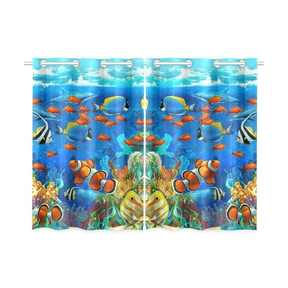 MYPOP Tropical Fish Window Curtain Kitchen Curtain 26x39 inches (Two Piece)