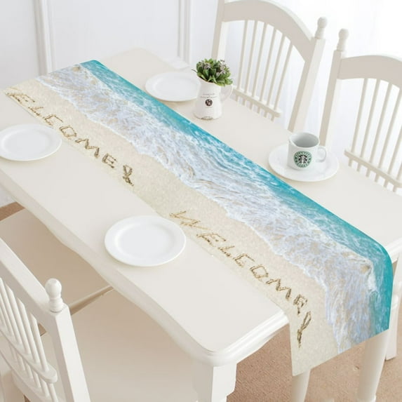 MYPOP Tropical Ocean Beach Table Runner Home Decor 14x72 Inch, Nautical Ocean Wave Table Cloth Runner for Wedding Party Banquet Decoration