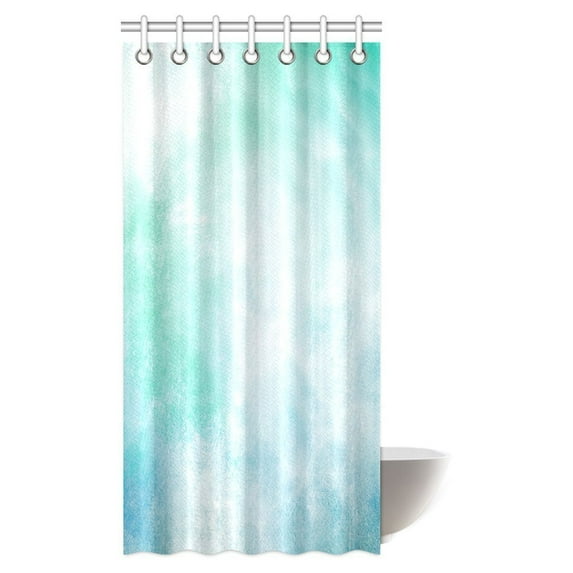 MYPOP Turquoise Decor Shower Curtain, Abstract Cloudy Sky Image Art in Aquatic Color Grunge Style Design Print Fabric Bathroom Shower Curtain Set with Hooks, 36 X 72 Inches