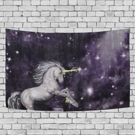 MYPOP Unicorn Forest Night Tapestry Wall Hanging Decoration Home Decor Living Room Dorm 80x60 inches
