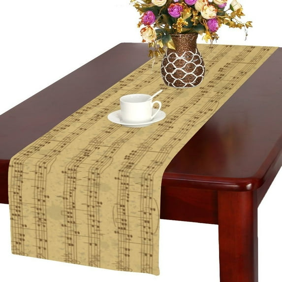 MYPOP Vintage Pattern of Music Stave Note Long Table Runner 16x72 incheses, Musical Notes Rectangle Table Runner Cotton Linen Cloth Placemat for Office Kitchen Dining Wedding Party Home Decor