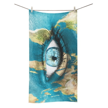 MYPOP World Map And Blue Ocean Shower Towel Bathroom Bath Towel 30x56 inches