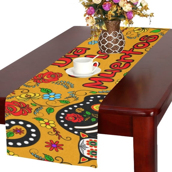 MYPOP calavera cats and sugar skills for Day of the Dead Table Runner 14x72 inches