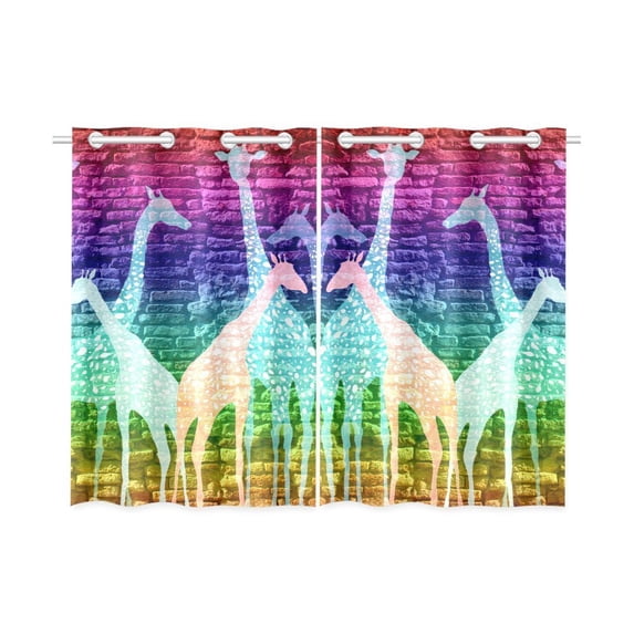 MYPOP colorful painted Giraffe Window Curtain Kitchen Curtain 26x39 inches (Two Piece)
