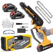 MYPOWR Mini Chainsaw 6-Inch with 2 Battery Mini Electric Chain Saws Cordless Handheld Portable Small Chainsaw for Wood Cutting, Yellow