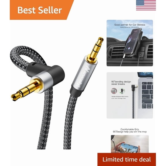 MYRAH- 1.5Ft 3.5Mm Stereo Aux Cable With Right Angle Connectors - Tangle Free Design