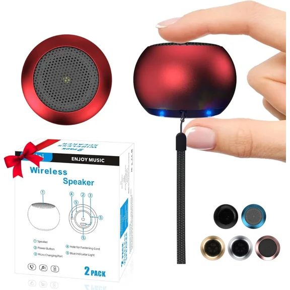MYRAH- 2Pack Portable Mini Speaker, Bluetooth Tiny Speaker,Wireless Micro Red