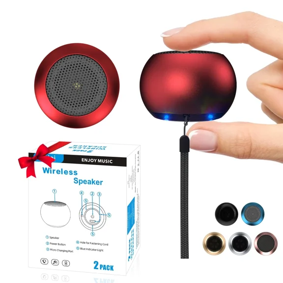 MYRAH- 2Pack Portable Mini Speaker, Bluetooth Tiny Speaker,Wireless Micro Speaker Red