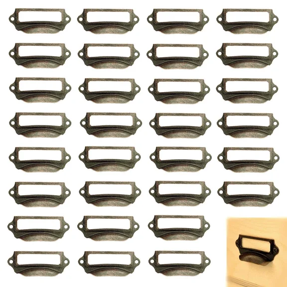 MYRAH- Office Library File Drawer Tag Frame Label Holder Pull Handle 30Pcs, Brass